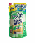 KAO CLEAR HERO Пятновыводитель-отбеливатель жидкий с антибактериальным эффектом для белого и цветного белья мягкая упаковка 480 мл