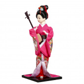 Кукла Гейша в розовом кимоно со струнным эрху 30 см. в подарочной коробке