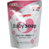PIGEON Детское пенное мыло Baby foam Soap с керамидами и цветочным ароматом, возраст 0+, сменная упаковка 400 мл 