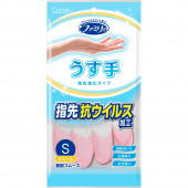 Перчатки ST FAMILY виниловые (тонкие, антибактериальное покрытие на кончиках пальцев), S (бело-розовые) 1пара